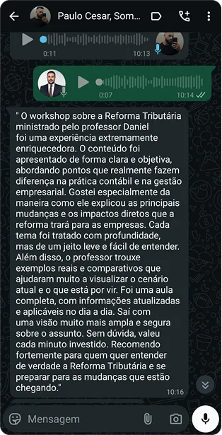 Depoimento de aluno
